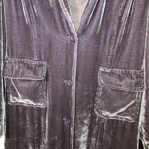 Garnet hill velvet silk blend purple long line trench coat size 16 #751 - Picture 4 of 8